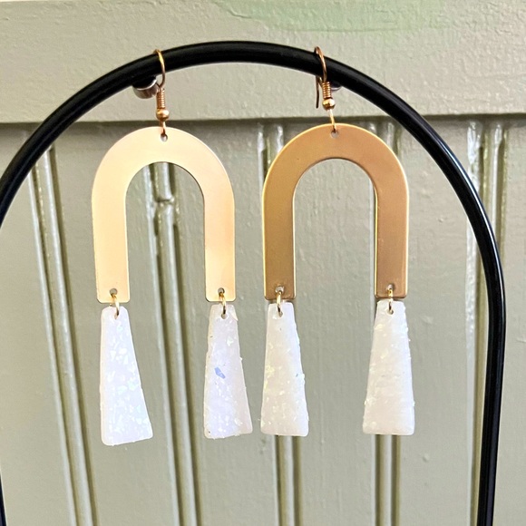 NWOT—Handmade Gold Rainbow Drop Earrings - Picture 1 of 5